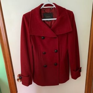 Red cashmere and wool pea coat